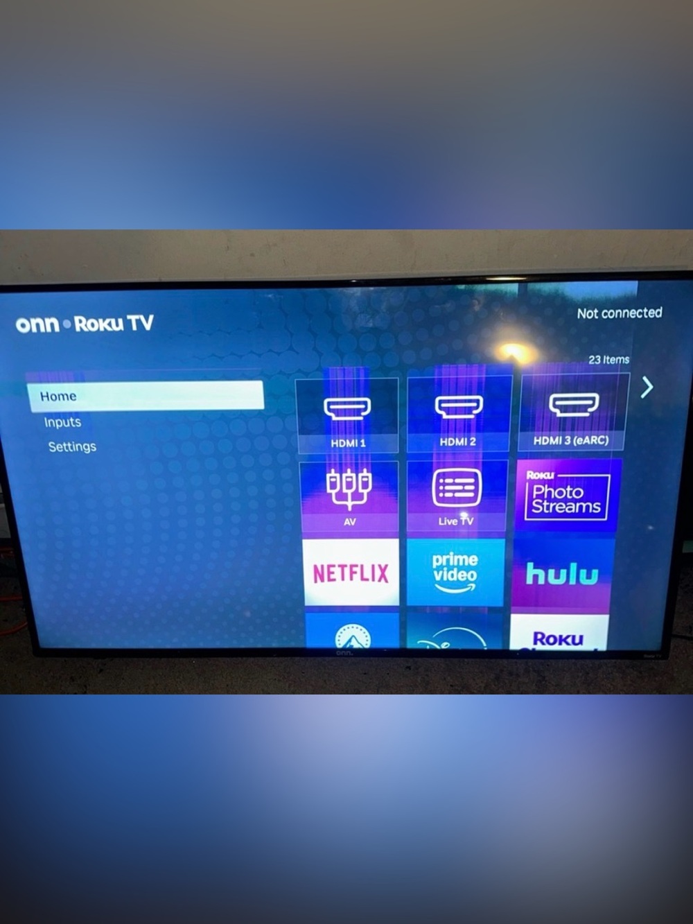 Smart TV Home Screen with Streaming Apps - Blue/Purple Interface 45in